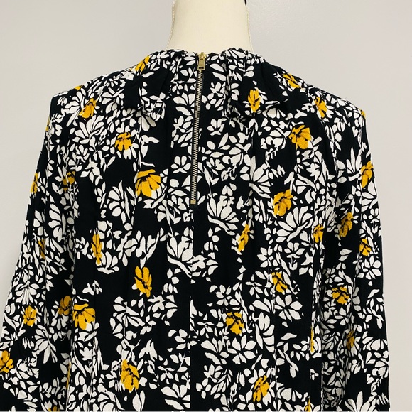 FRNCH Small/Medium Black Gold Floral Crepe Blouse Back Zipper Fairycore Cottage - Picture 4 of 16